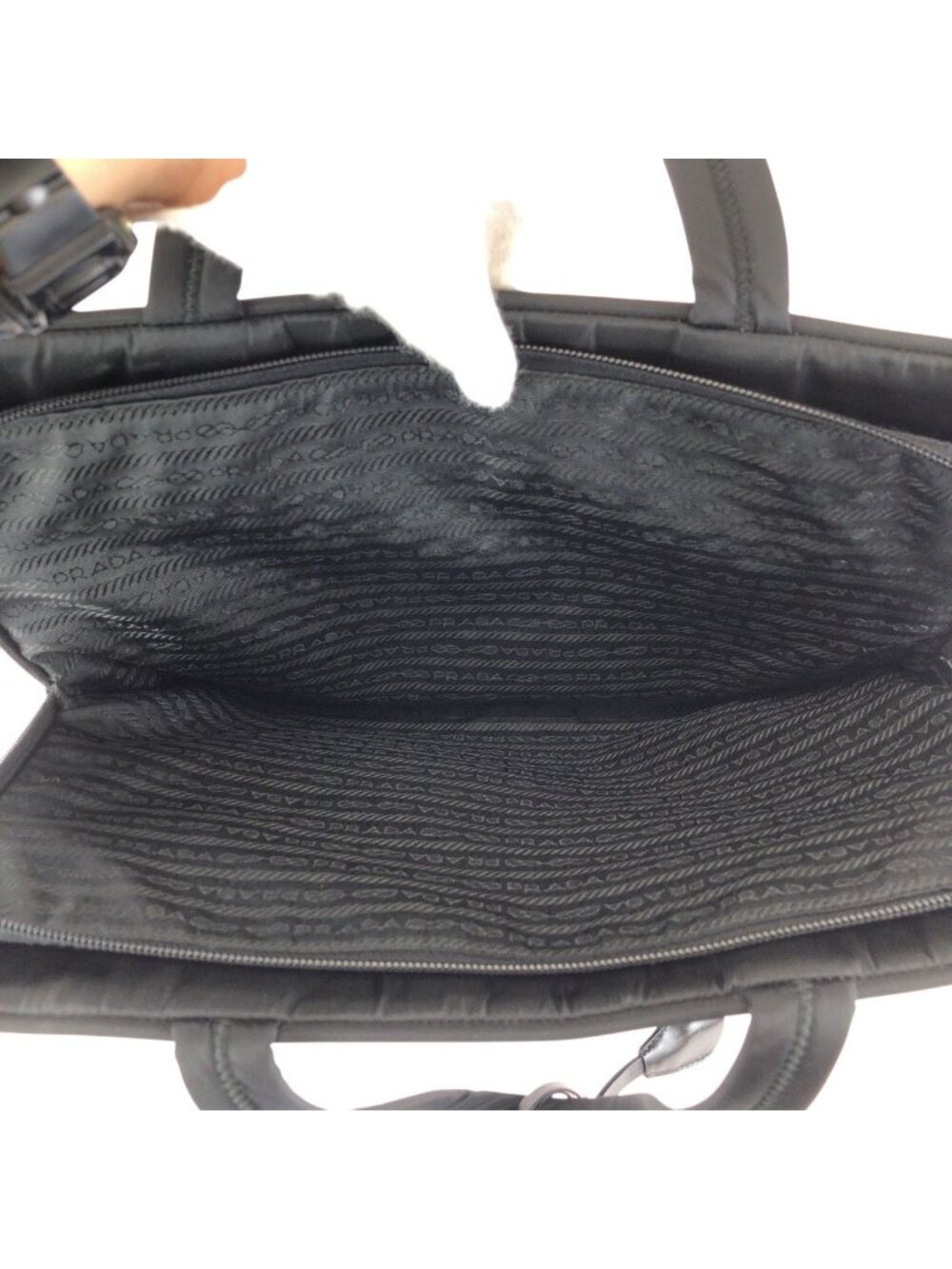 Prada Tessuto Black Silver Nylon Business Bag - Picture 8 of 9